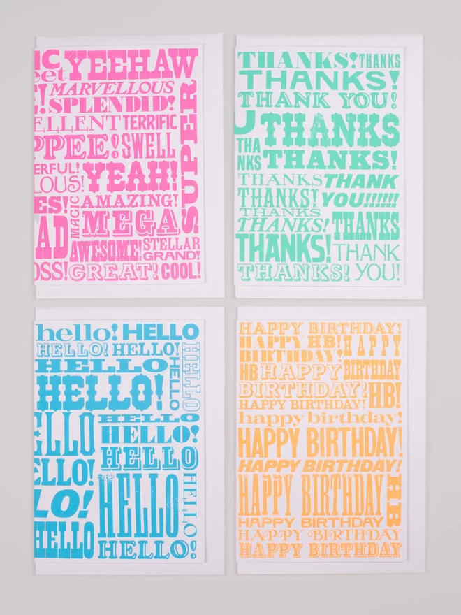 A pack of four different greetings cards