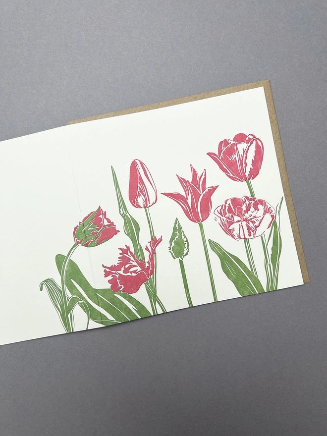 The Tulip card flat allowing you to see the wrap around design