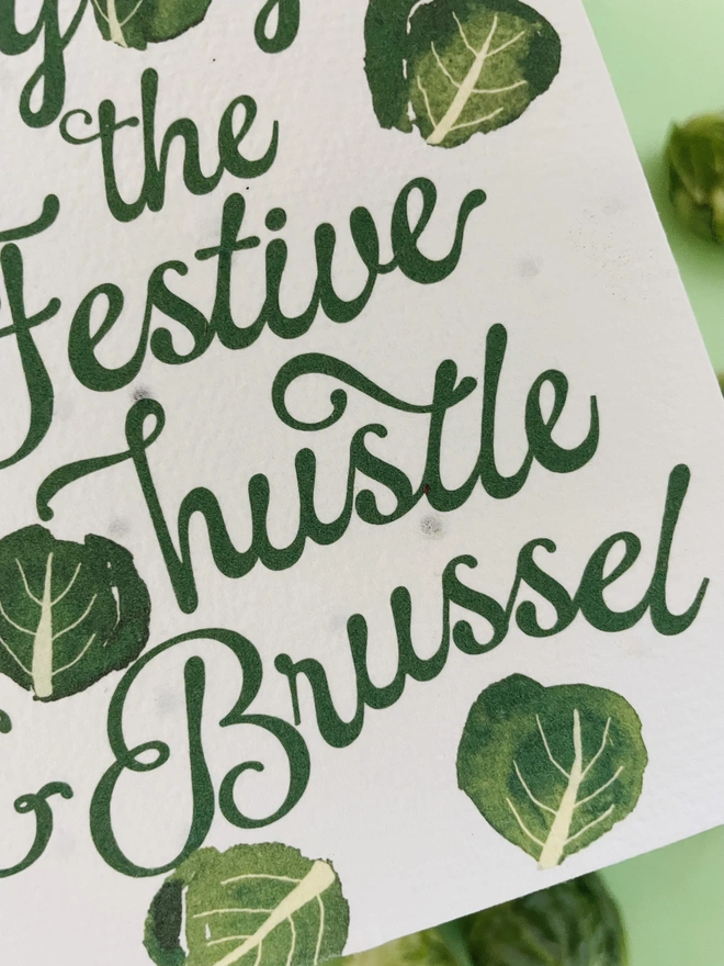 Close up of Ruby & Bo Hustle & Brussel Plantable Christmas Card