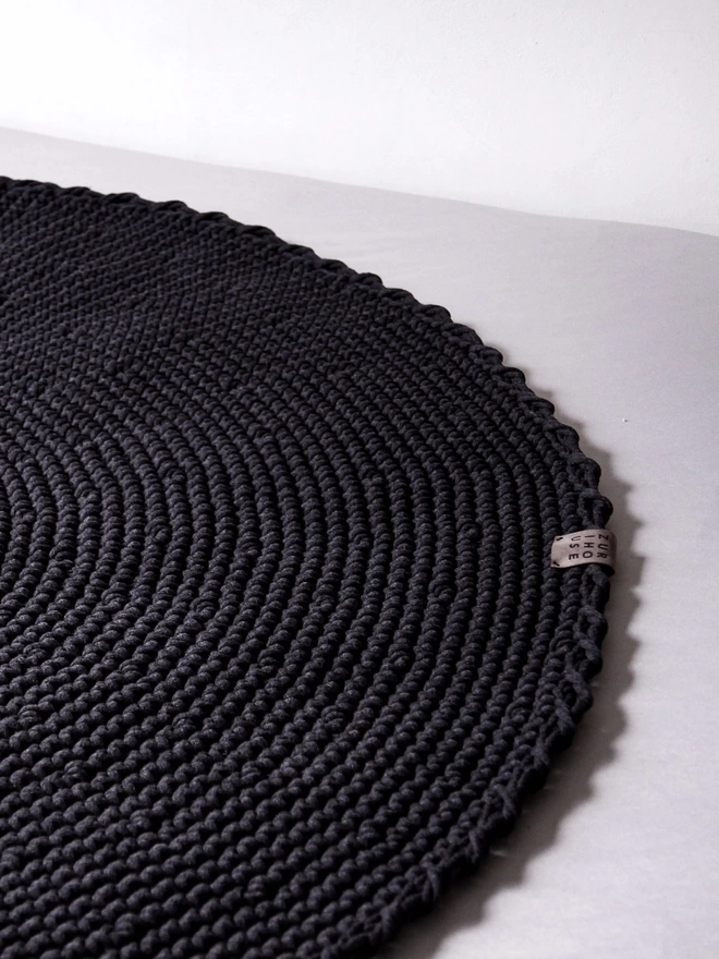 charcoal hand-crocheted cotton rug kids Zuri House