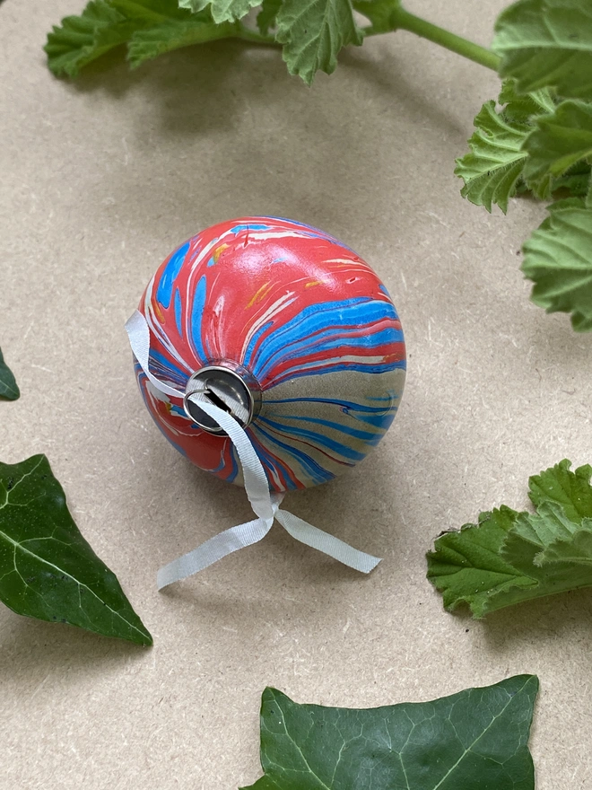 Hand-marbled ceramic bauble