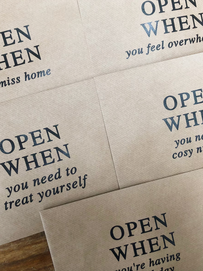 Open When… Envelope. A selection of designs for the envelope.