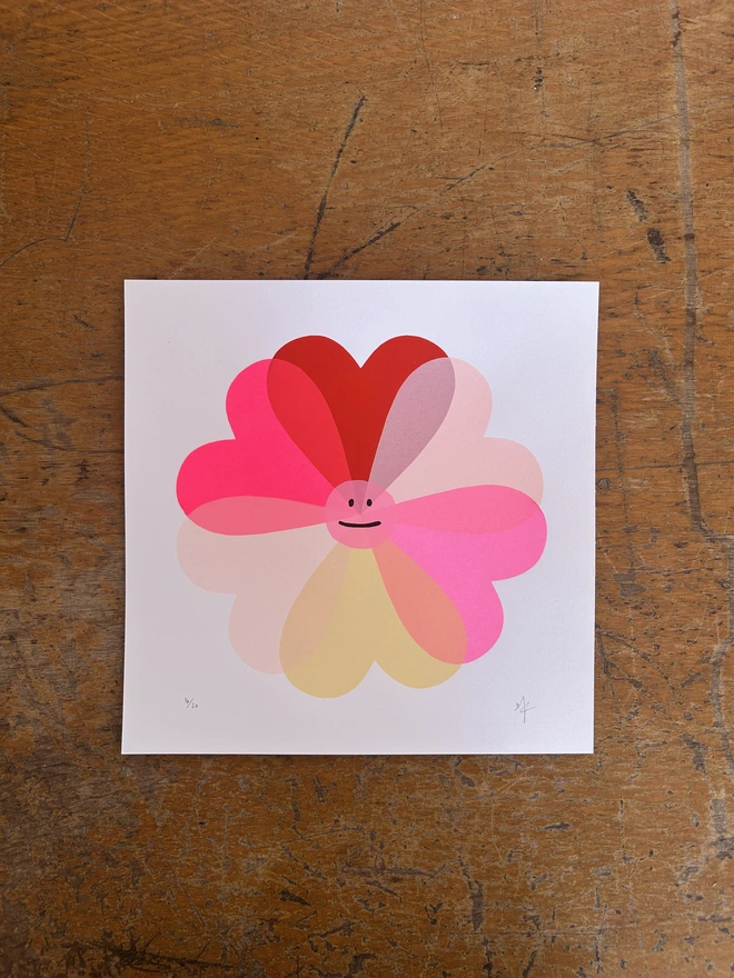 happy Hearts Screen Print in Red and Pink