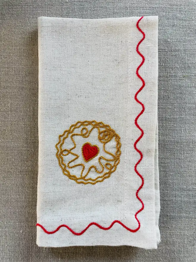 jammy dodger embroidered linen napkin