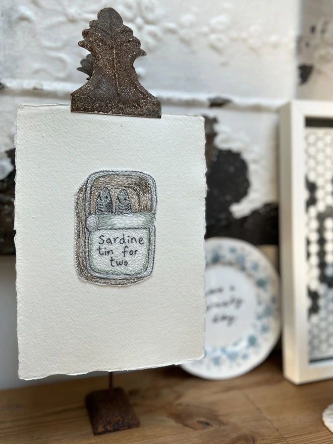 Sardine Tin For Two Embroidered Artwork