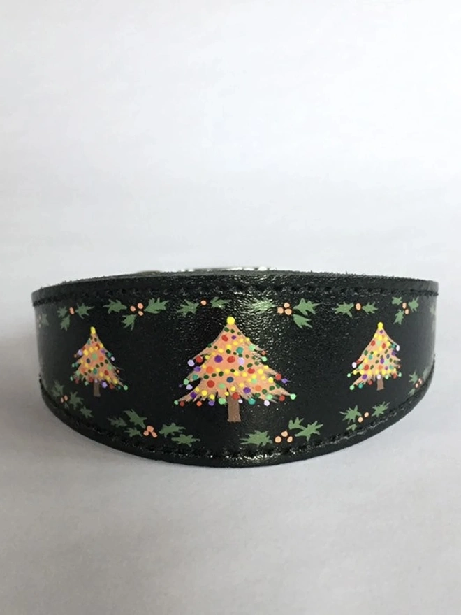 Small/ Medium Festive Christmas Leather Sighthound Collar