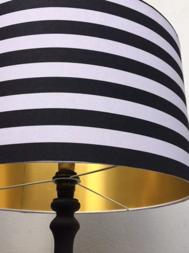 Monochrome Stripped Lampshade With Gold Lining