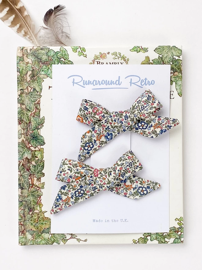 Set of two Liberty Hair Bows for girls by Runaround Retro