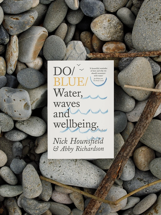 Book resting on pebbles on beach