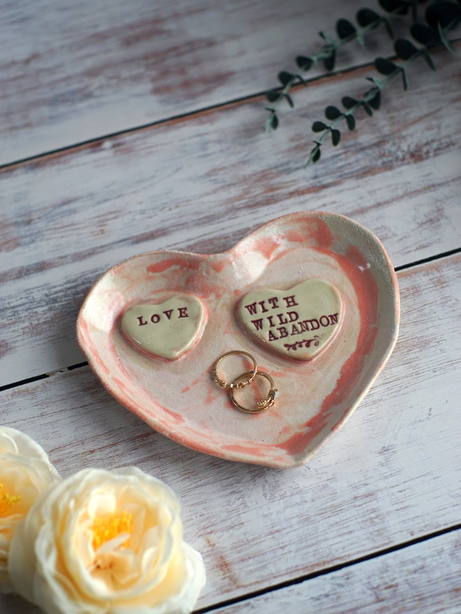 jewellery dish, heart dish, heart jewellery dish, heart trinket dish, ceramic heart dish, gift for mothers day, gift for friends, gift for sister, Jenny Hopps pottery