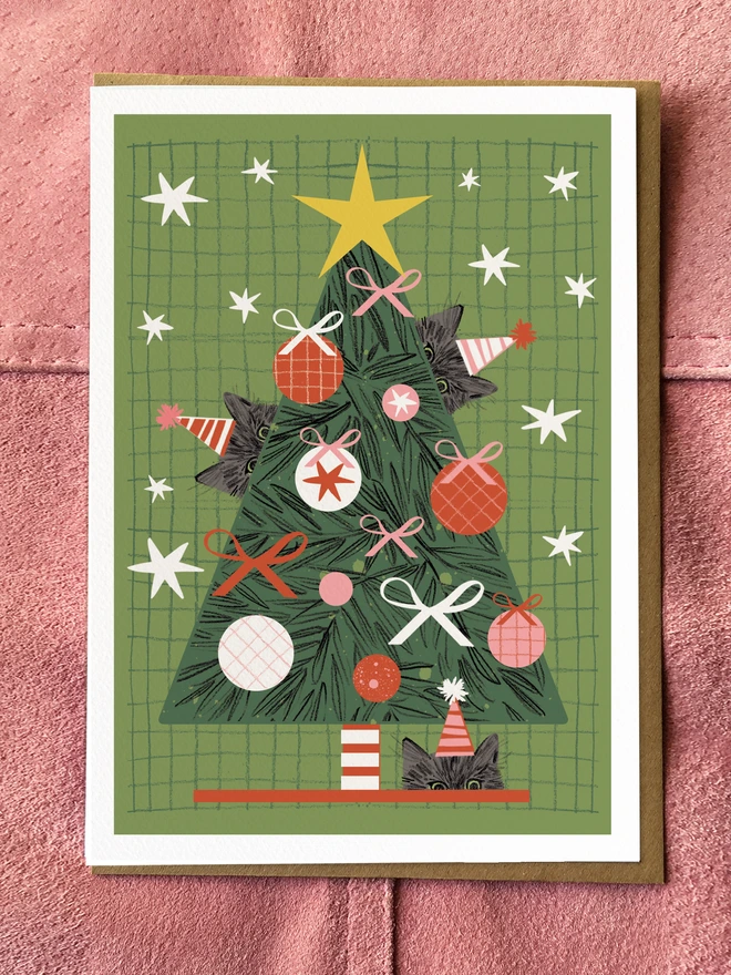 Cat Christmas Tree Card