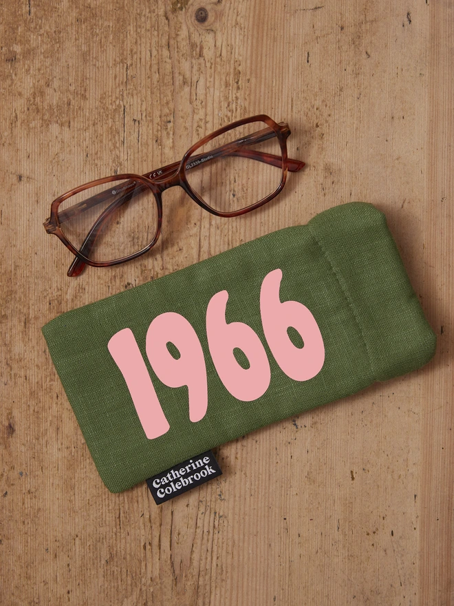 Green with salmon pink personalised year glasses case 