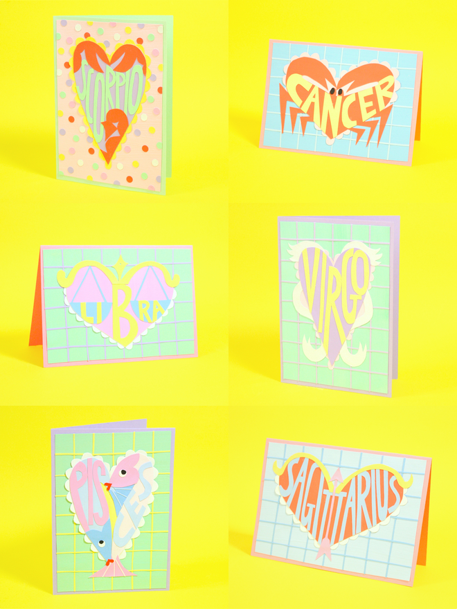 Handmade Star Sign Zodiac Collaged Cards 