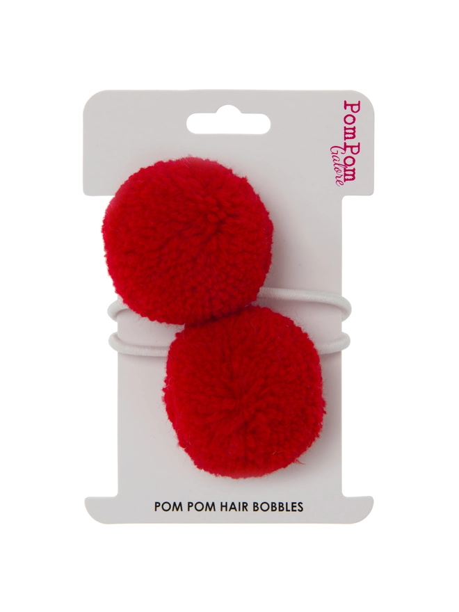pom pom hair bobble elastic set of 2 4cm red