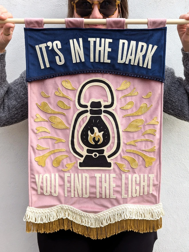 it's in the dark you find the light quote velvet wall banner