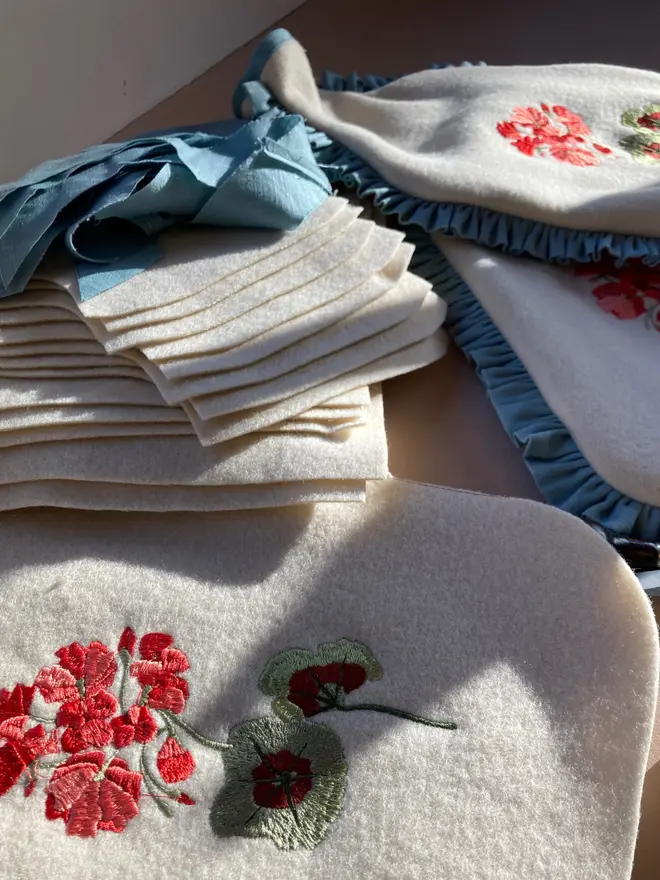 Geranium Hot Water Bottle cover. Cut out and ready to be sewn.