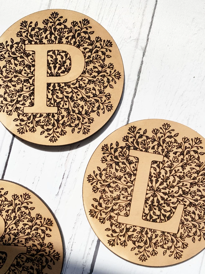 P and L mandala coasters