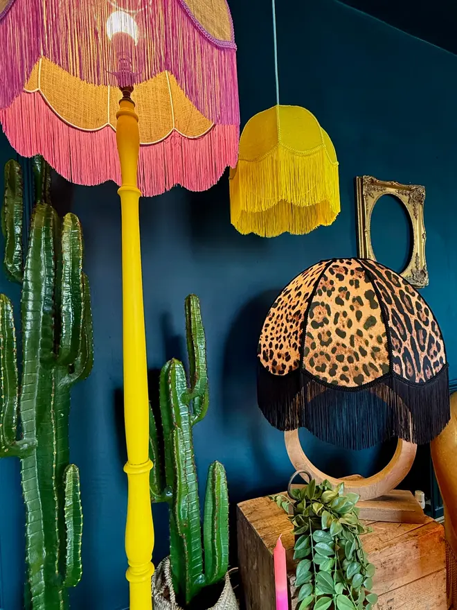Fringed Dome Hessian Lampshade With Pink Trim