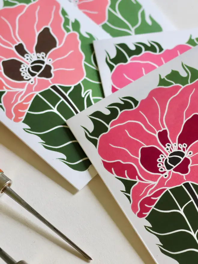 pink wild poppy notecard set
