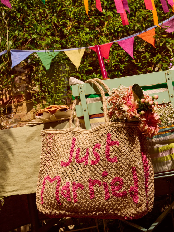 Just married jute tote bag
