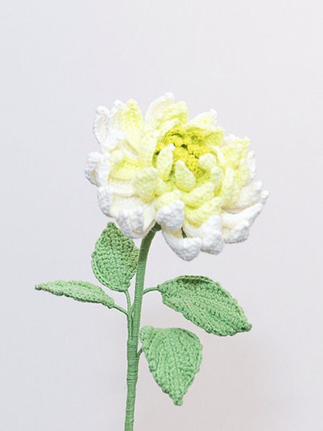 green crochet dahlia flower stems