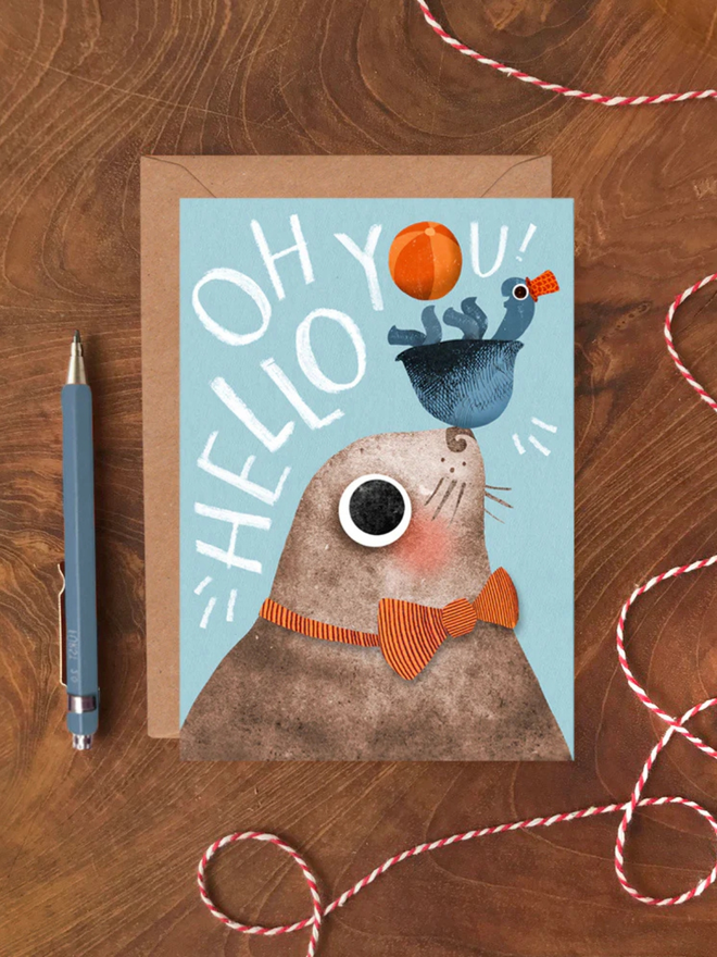 hello you illustrated seal card