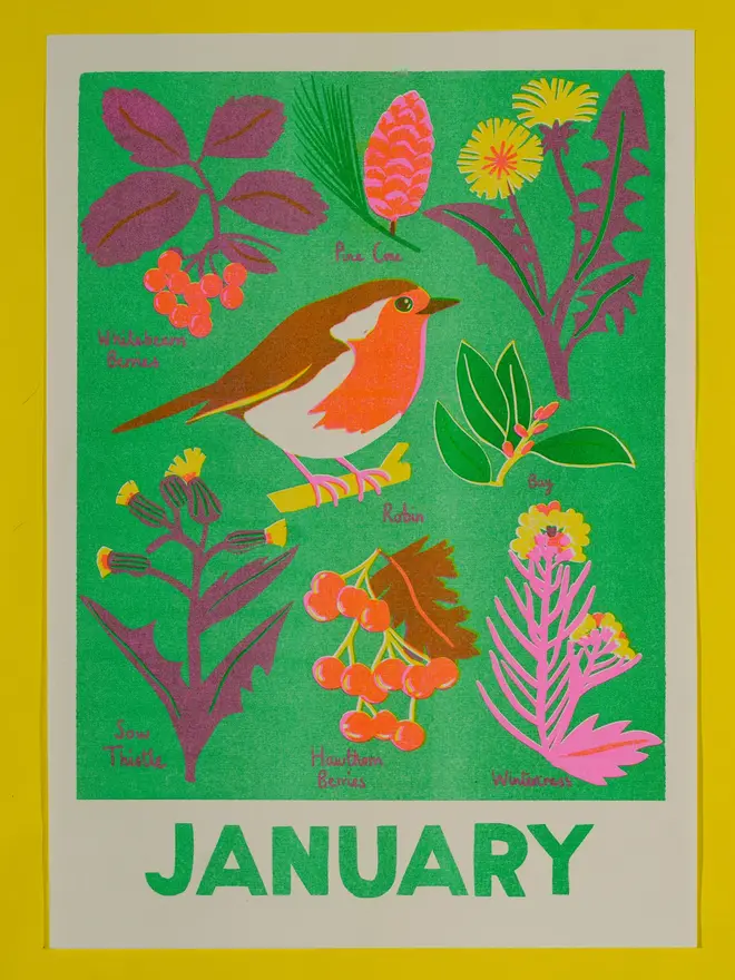 'January' Month Forage Print