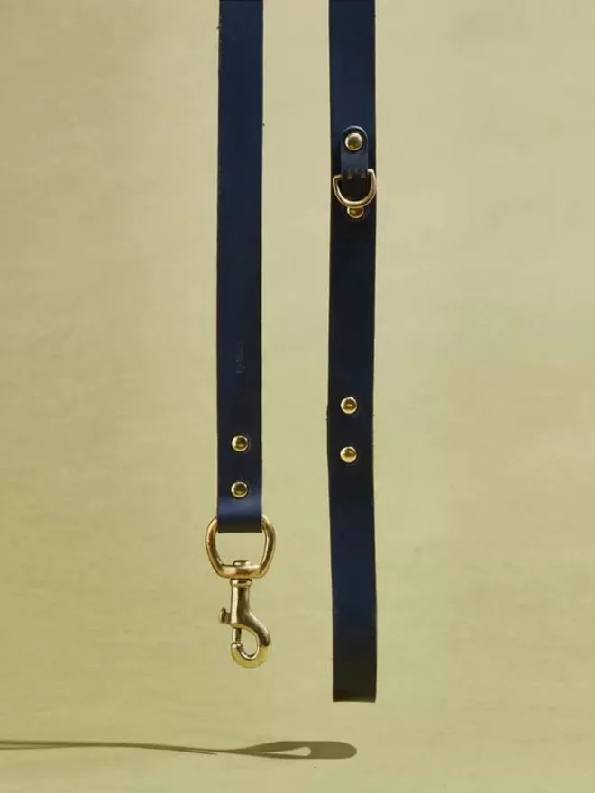Navy dog lead leather