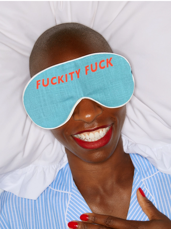 Catherine Colebrook linen slogan eye mask - Fuckity Fuck