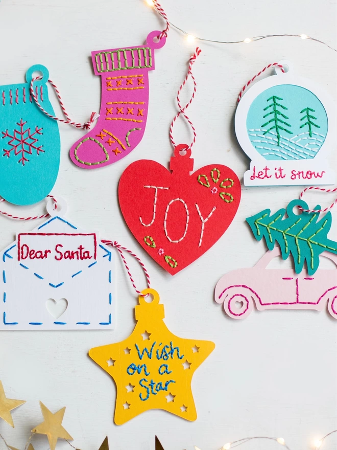 Unique hand stitched Christmas decorations kit