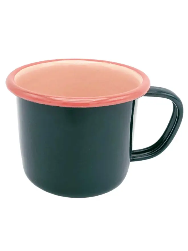 Enamel Mug, an enamel mug sitting on plain white surface. 