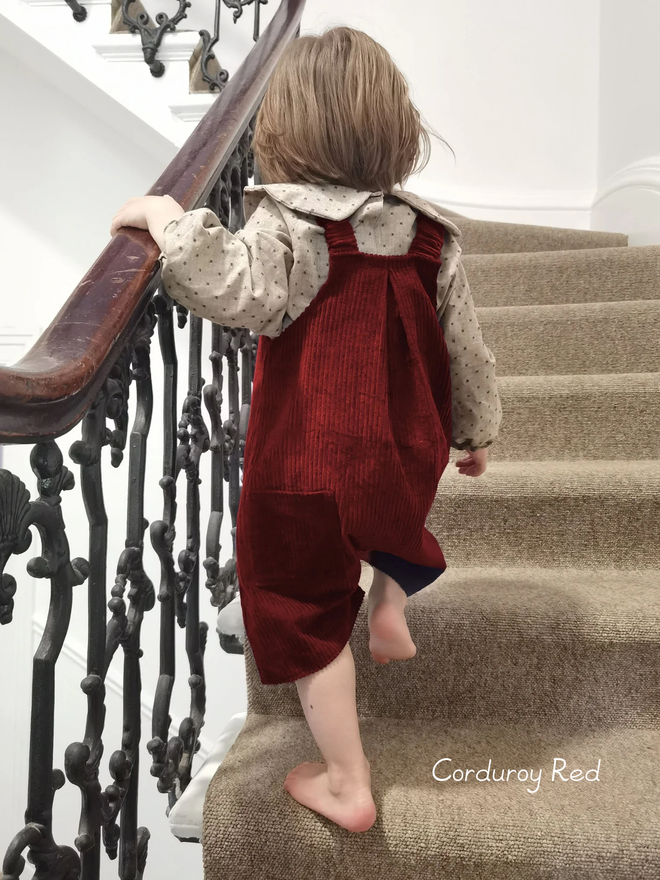kids short dungarees corduroy red