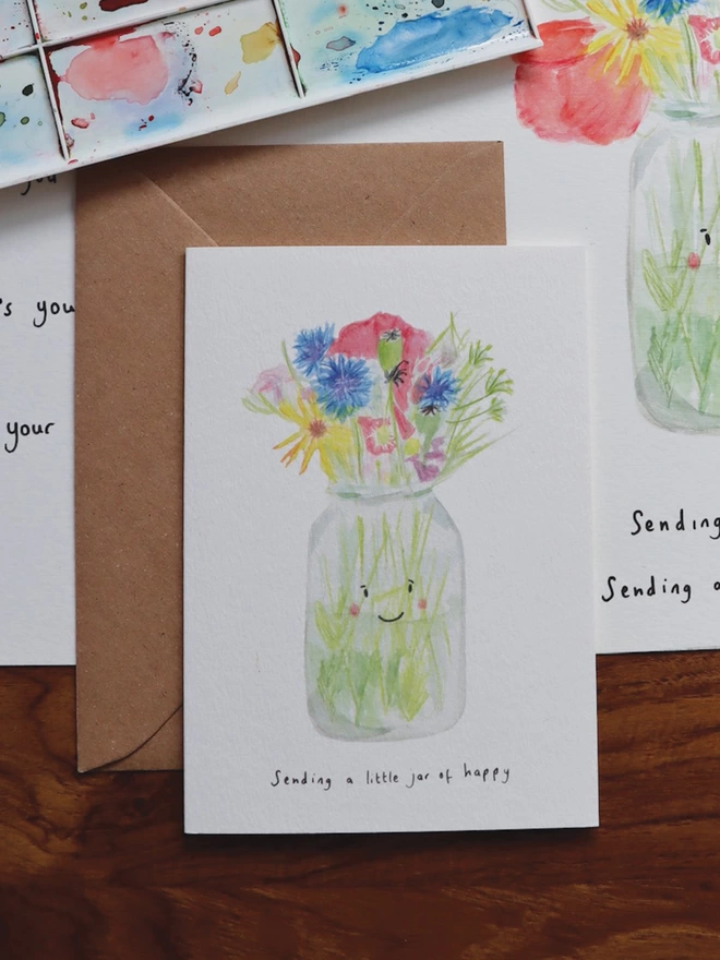 Sending a Jar of Happy Wildflower Jar Greeting Card 