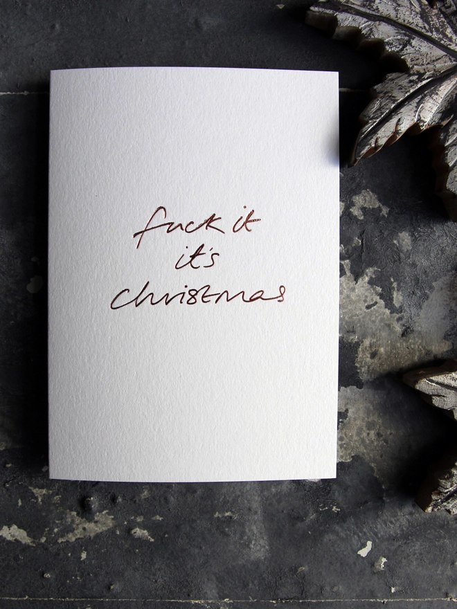 festive white christmas card metallic script