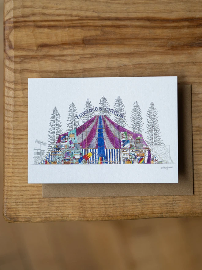Hand-Drawn Watercolour Vintage Circus Card 