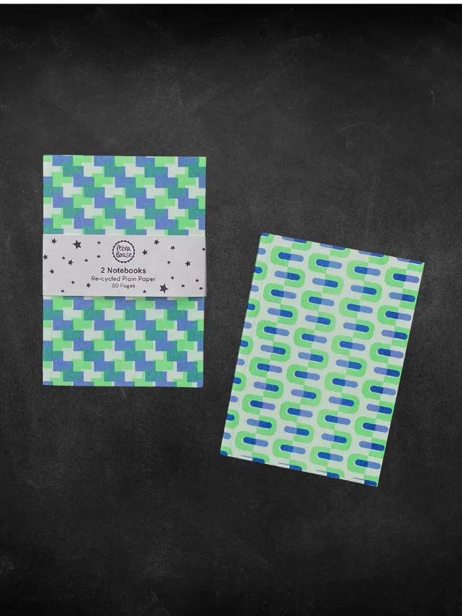 A6 Pocket Notebooks Plain Recycled Paper with risograph printed covers 