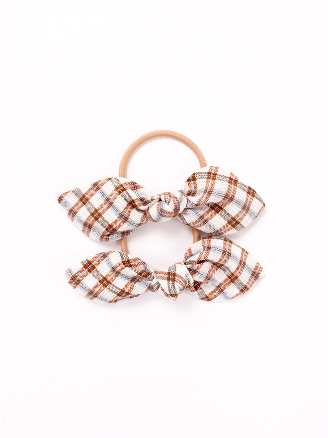 Set of two hair ties in autumnal rust gingham handmade by runaround Retro