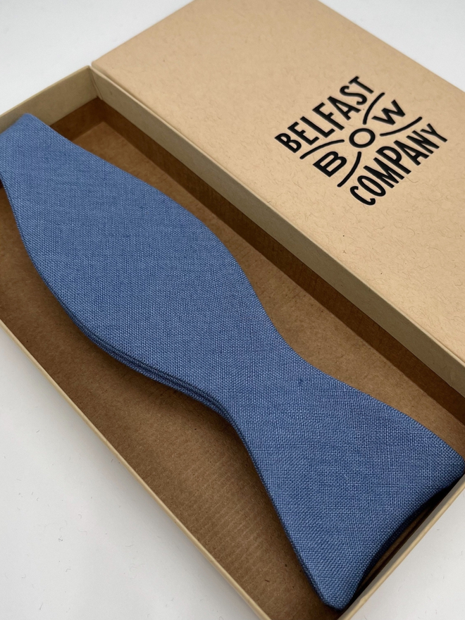 Slate Blue Irish Linen Self-Tie handmade by the Belfast Bow Company