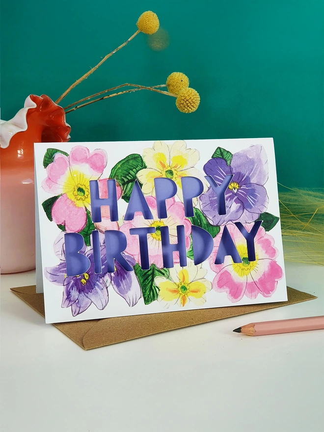 February Birth Flower 'Happy Birthday' Card