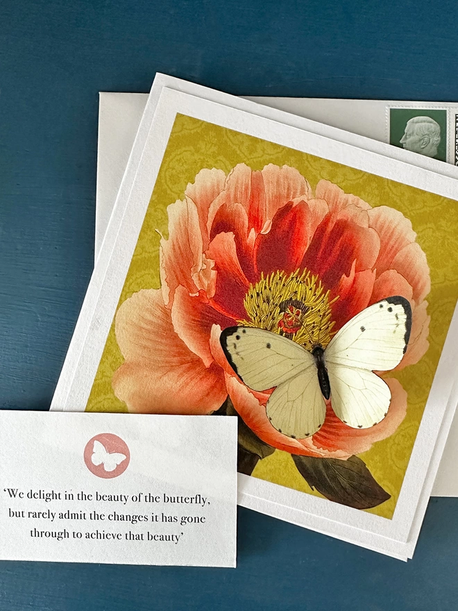Peony butterflygram with envelope and message
