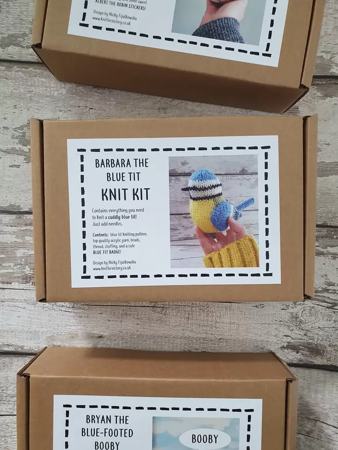 blue tit knit kit in gift box