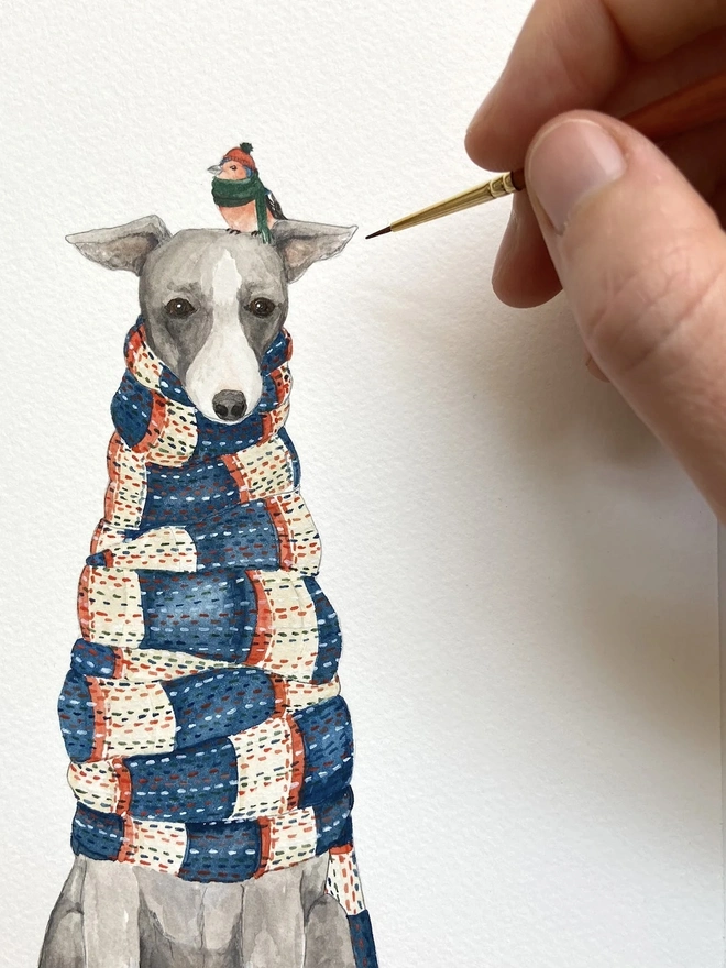 cold whippet in scarf christmas card