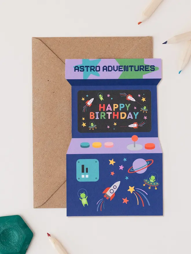 Astro Adventures Arcade Shape Birthday Card