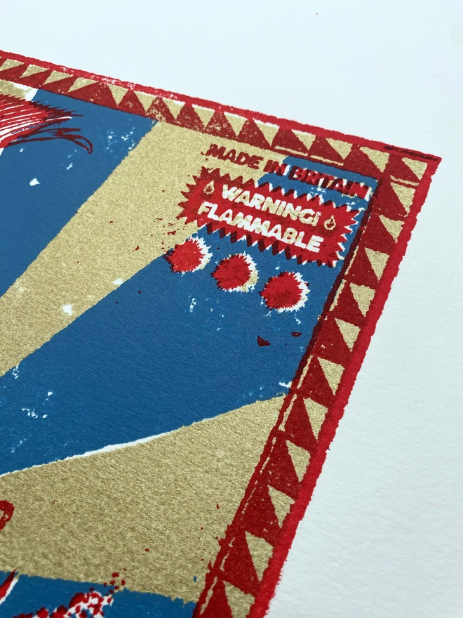 Bring a touch of nostalgic British charm to your space with this striking London Brights limited edition screen-print, inspired by the bold graphics of fireworks labels.     Featuring a vibrant palette of red, blue, and gold, the design showcases dramatic sunburst rays and retro typography, capturing the energy and character of classic mid-century advertising.      Each print includes the artist’s signature and edition number, this piece is perfect for lovers of London, vintage design, and unique statement art.