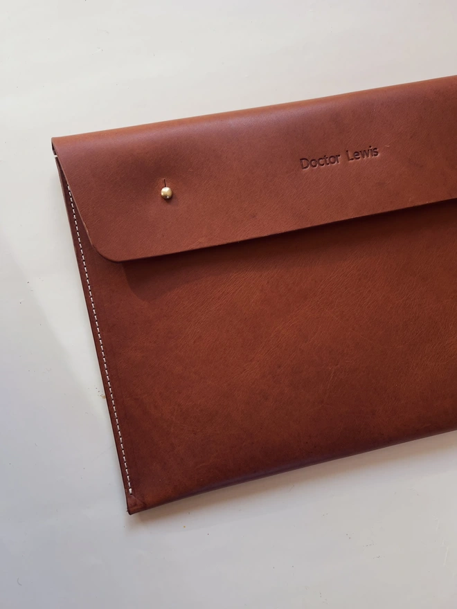 brown personalised leather document case 
