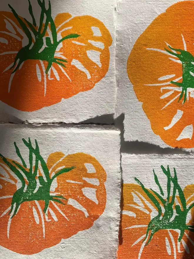 Lino Print Tomato On Handmade Paper