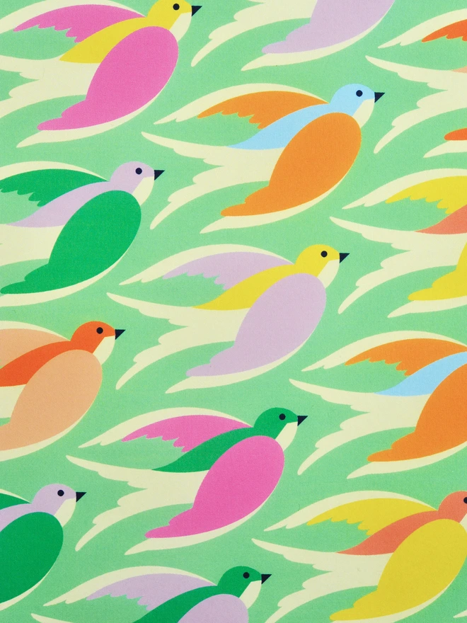 Birds in mint Wrapping Paper - Detail