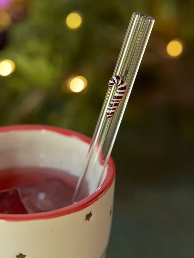 Candy cane Christmas glass straw