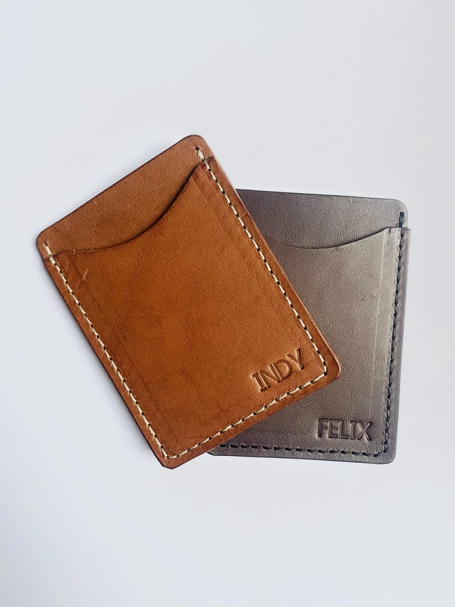 Personalised brown leather card holder 