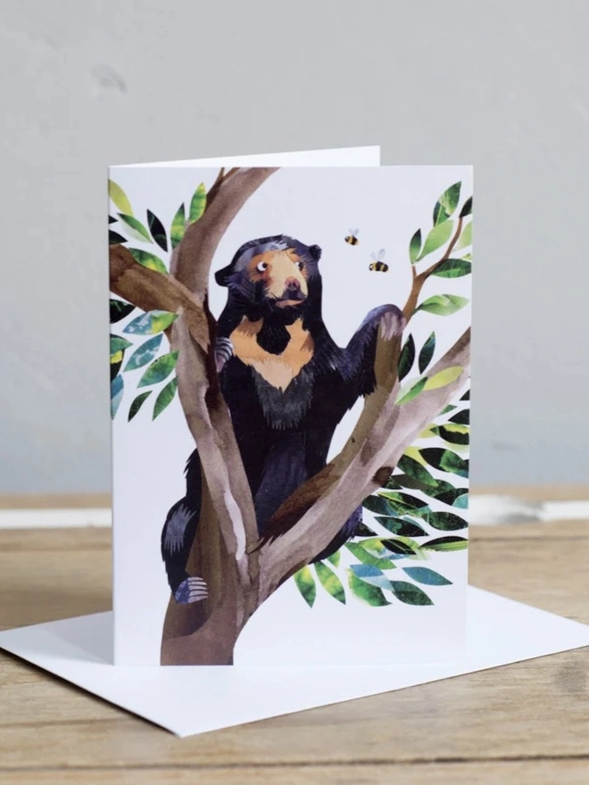 Sun Bear & Bees Greetings Card